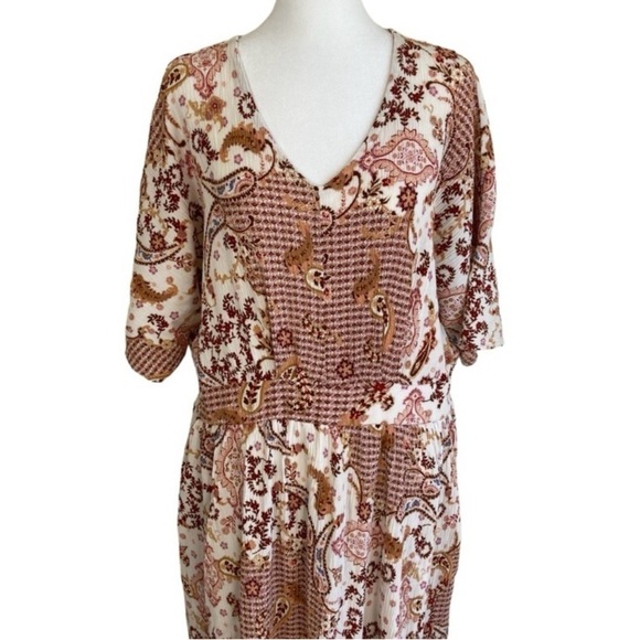 Cato Boho Peasant Style Maxi Dress Multicolor Floral Paisley Front Slits 14-16 - Picture 3 of 16